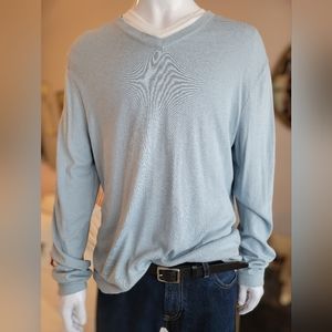 Banana Republic Large Silk, Cotton, Cashmere Davenport Blue Men's V-neck Sweater